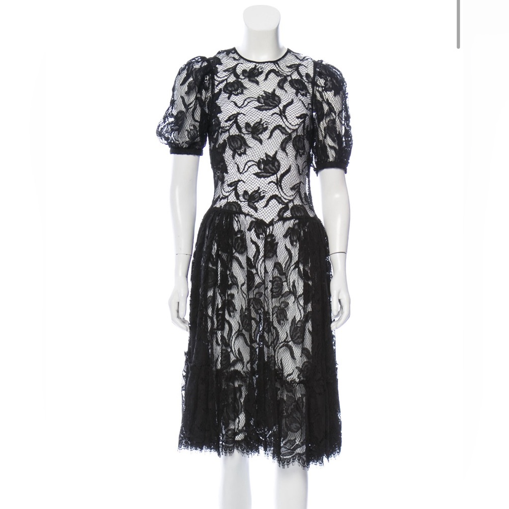 Black Jill Stuart lace midi dress with bateau neck